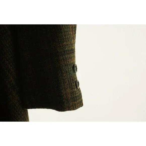 Vintage 1950s Penneys x Harris Tweed 42R Green Orange Shadow Plaid Sport Coat